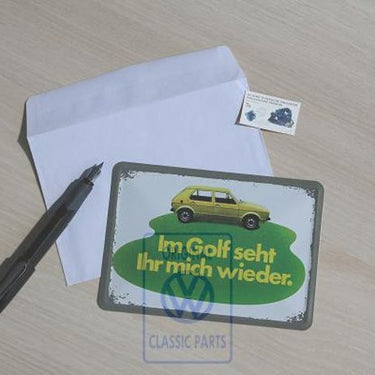 Volkswagen Classic Parts Blechpostkarte "Im Golf seht ihr mich wieder" (167043)