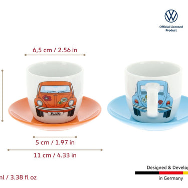 Volkswagen Beetle Espresso Tassen 2er Set 100ml Orange & Blau (196346)