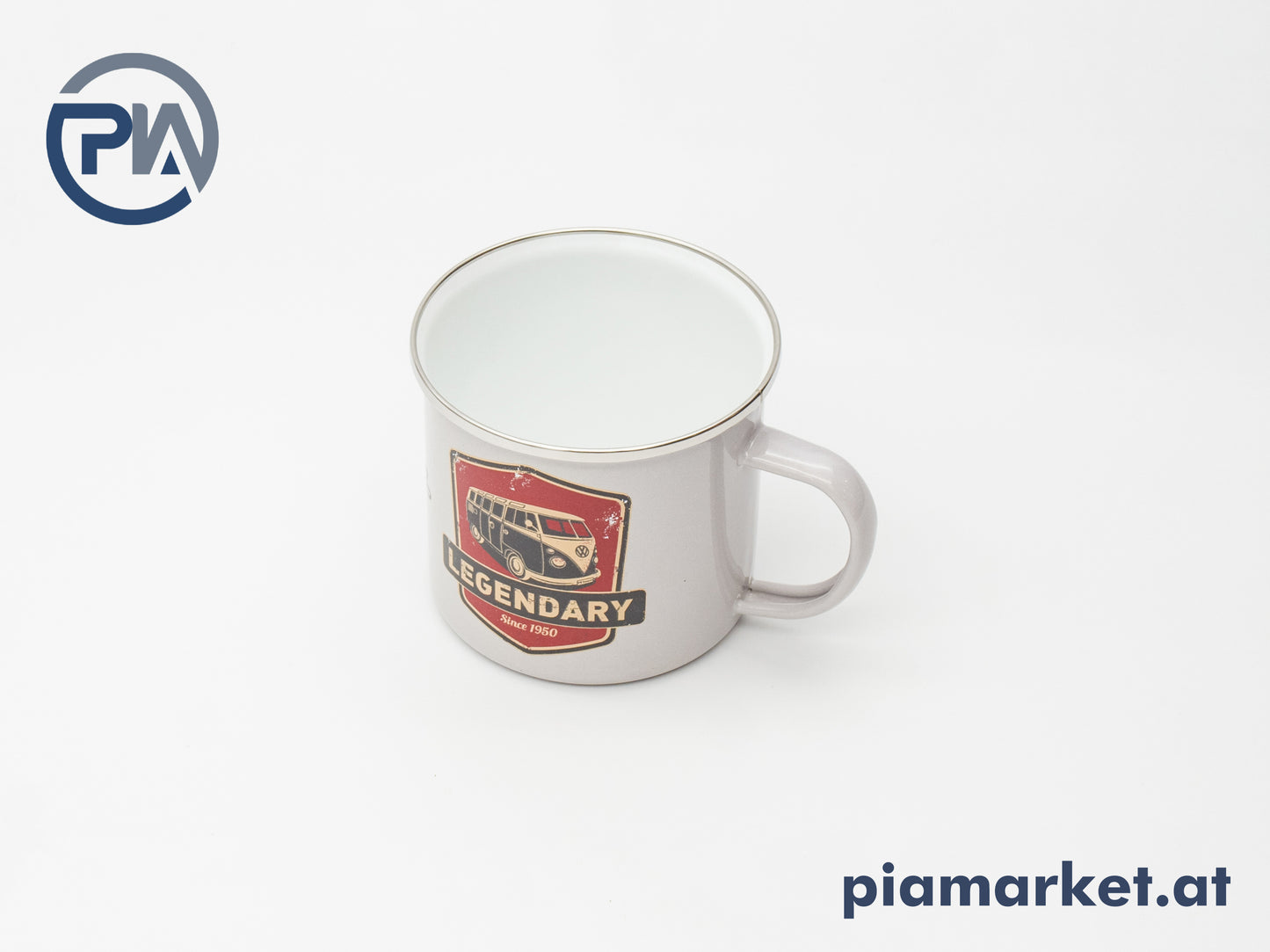 Bulli Kaffeebecher "Vintage Logo" aus Emaille